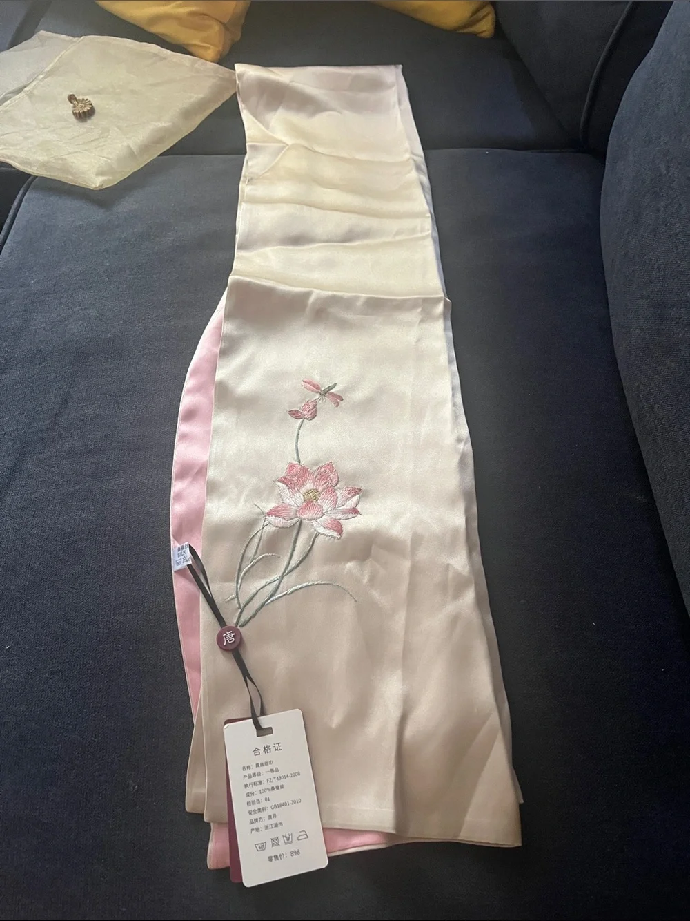 Silk Embroidered Floral Wrap Scarf in Ivory and Pink